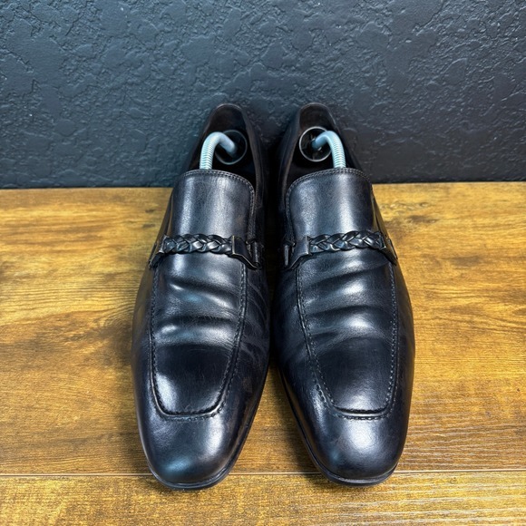 Hugo Boss 50261883 Black Leather Braided Bit Loafers Mens 10.5‎